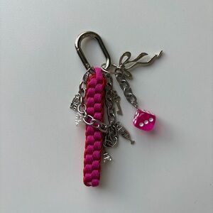 NEW Handmade Cord Keychain Bag Charm, V Day Love Red and Pink